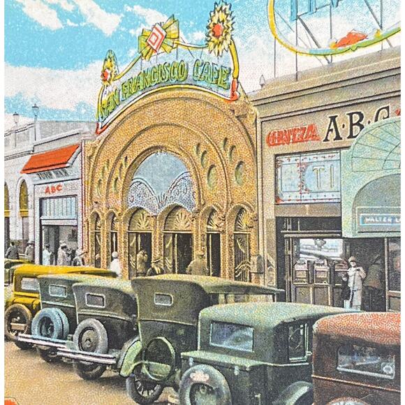 Atq Early 1900s postcard Ephemera Main St Tijuana Mexico Model T Fords Litho See - Picture 1 of 5